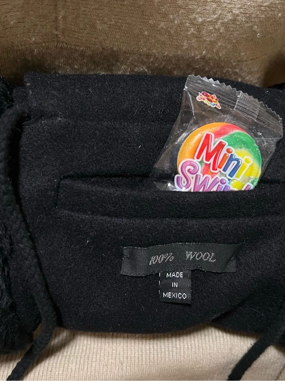 UNBRANDED Girls Black Wool Muff Hand Warmer With Pocket